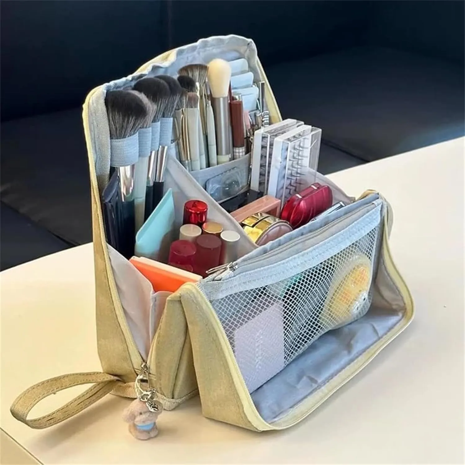 Standing Makeup Bag, Portable, Large Capacity, Doresty Stand up Makeup Bag, Vertical Large Opening Waterproof Multifunctional Make up Bags with Compartments, Travel-Friendly (Navy)