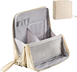 Standing Makeup Bag – Portable, Large Capacity, Multi-purpose Large Capacity Oxford Cloth Standing Makeup Bag (1 Beige)