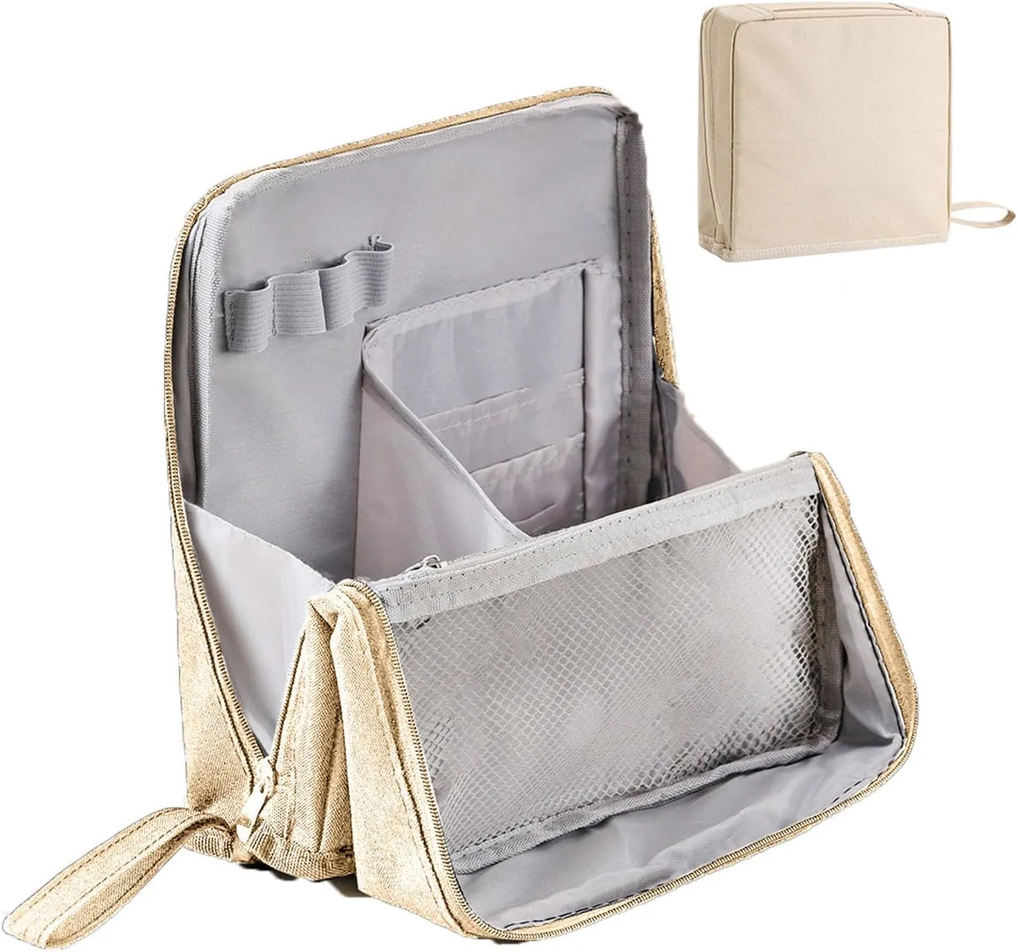 Standing Makeup Bag – Portable, Large Capacity, Multi-purpose Large Capacity Oxford Cloth Standing Makeup Bag (1 Beige)