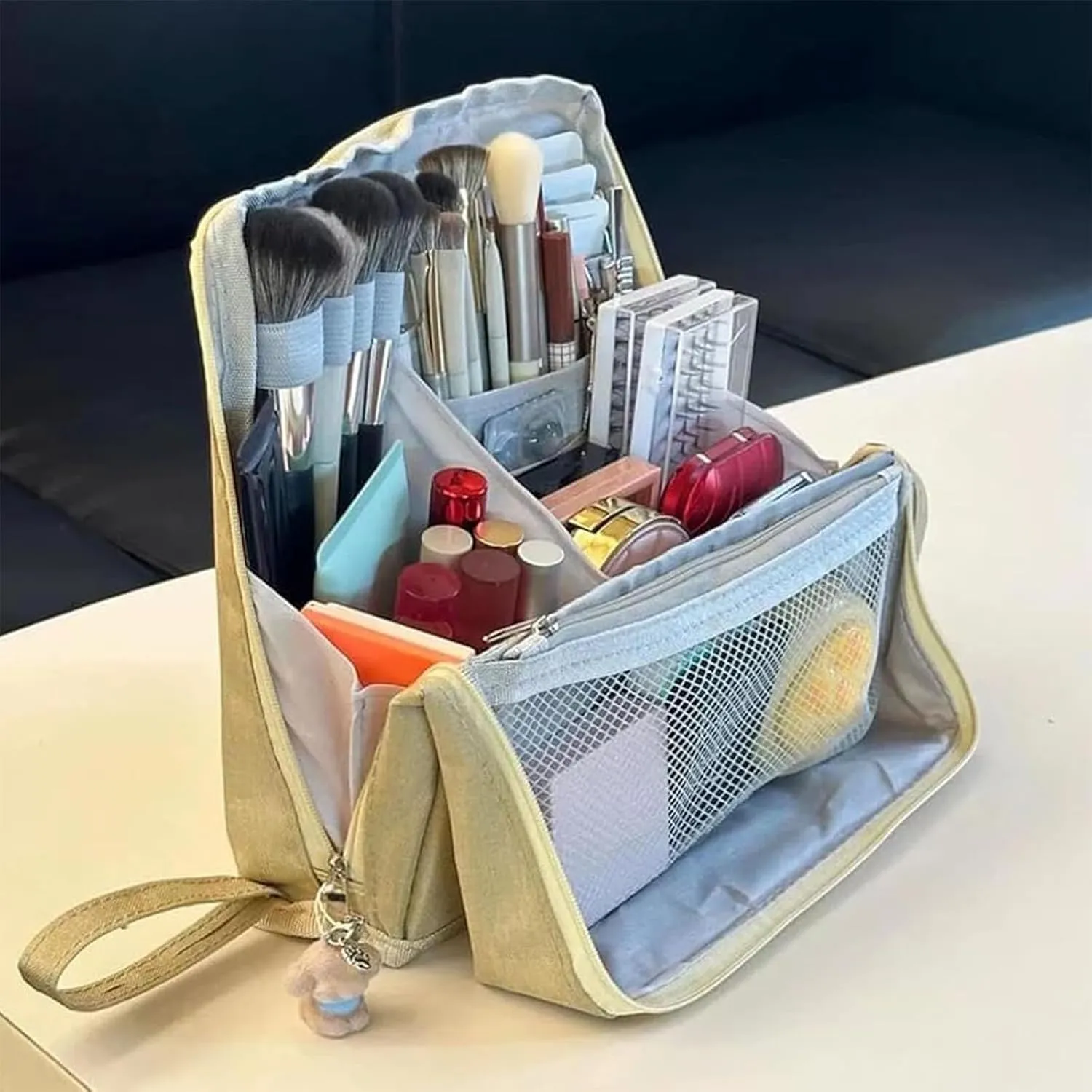 Standing Makeup Bag – Portable, Large Capacity, Multi-purpose Large Capacity Oxford Cloth Standing Makeup Bag (1 Beige)