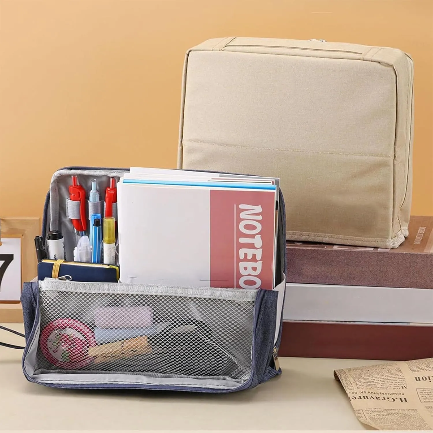 Standing Makeup Bag – Portable, Large Capacity, Multi-purpose Large Capacity Oxford Cloth Standing Makeup Bag (1 Beige)