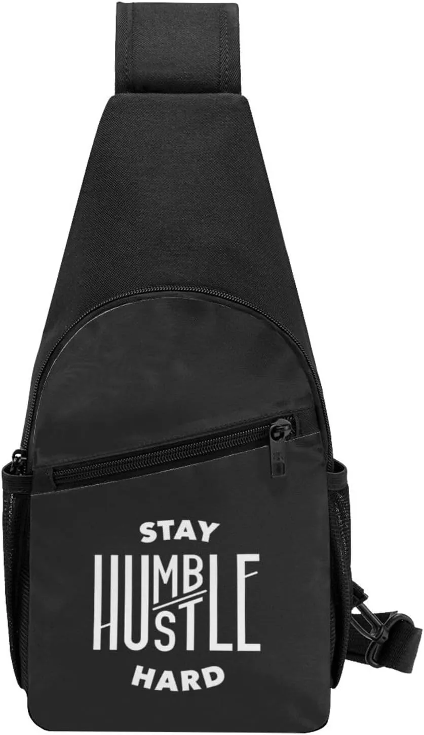 Stay Humble, Hustle Hard Unisex Chest Bag Lightweight Crossbody Shoulder Bag Travel Pocket Black