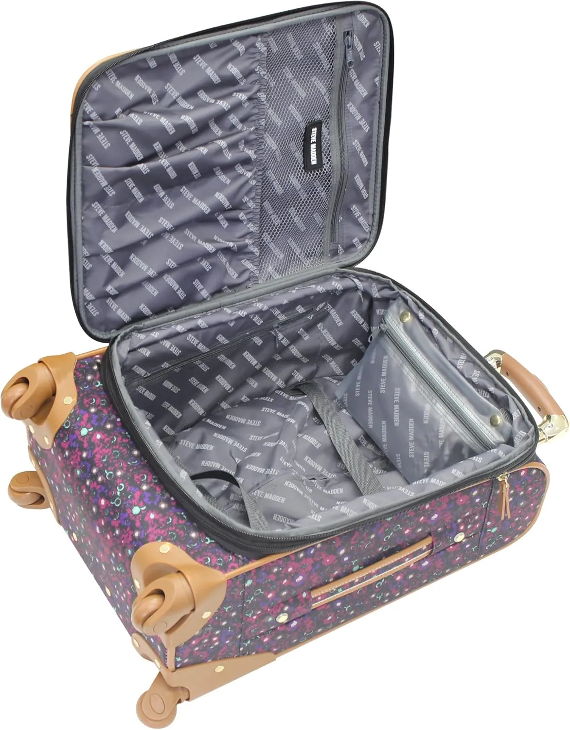 Steve Madden Designer Luggage Collection - Expandable 28 Inch Softside Bag for Men & Women - Durable Lightweight Checked Suitcase with 4-Rolling Spinner Wheels (28in,Dark Purple)