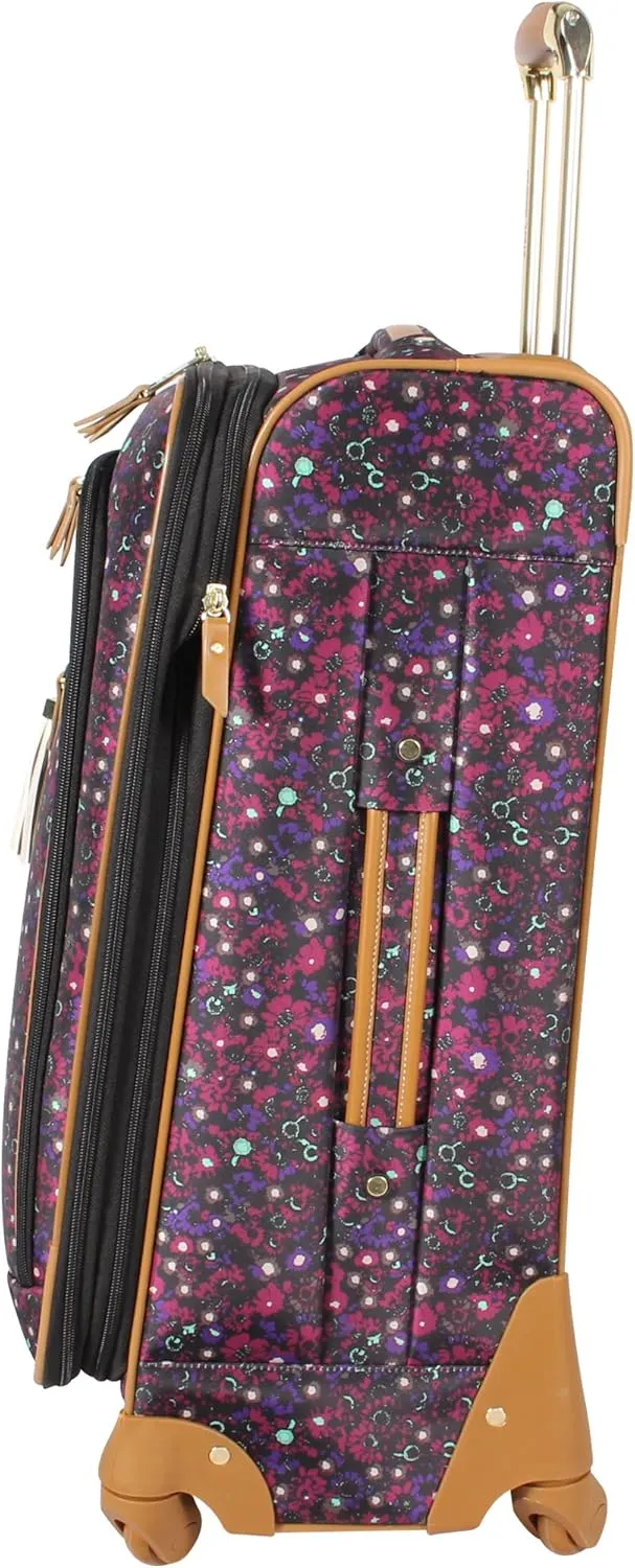 Steve Madden Designer Luggage Collection - Expandable 28 Inch Softside Bag for Men & Women - Durable Lightweight Checked Suitcase with 4-Rolling Spinner Wheels (28in,Dark Purple)