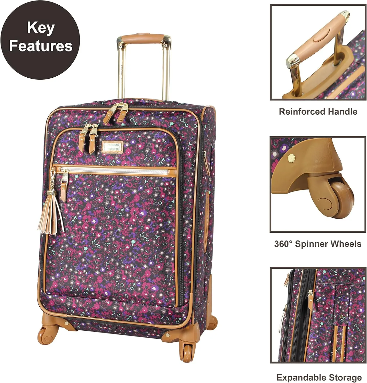 Steve Madden Designer Luggage Collection - Expandable 28 Inch Softside Bag for Men & Women - Durable Lightweight Checked Suitcase with 4-Rolling Spinner Wheels (28in,Dark Purple)