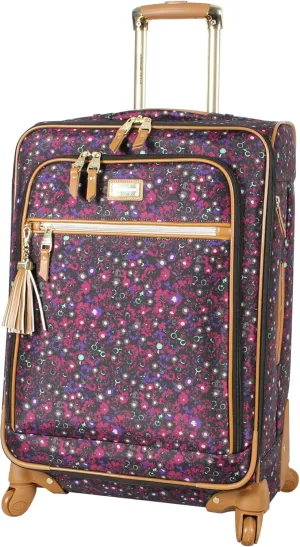 Steve Madden Designer Luggage Collection - Expandable 28 Inch Softside Bag for Men & Women - Durable Lightweight Checked Suitcase with 4-Rolling Spinner Wheels (28in,Dark Purple)