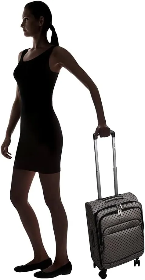 Steve Madden Designer Luggage Collection - Lightweight 24 Inch Expandable Softside Suitcase - Mid-size Rolling 4-Spinner Wheels Checked Bag (Noble Black/Grey, 24in)