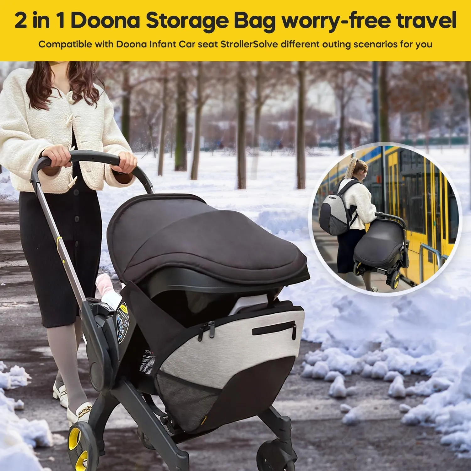 Storage Bag Compatible with Doona Infant Car Seat, Organizer Bag,Wearable Backpack for Baby Travel,Stroller Bag for Doona Car Seat & Stroller (Grey)