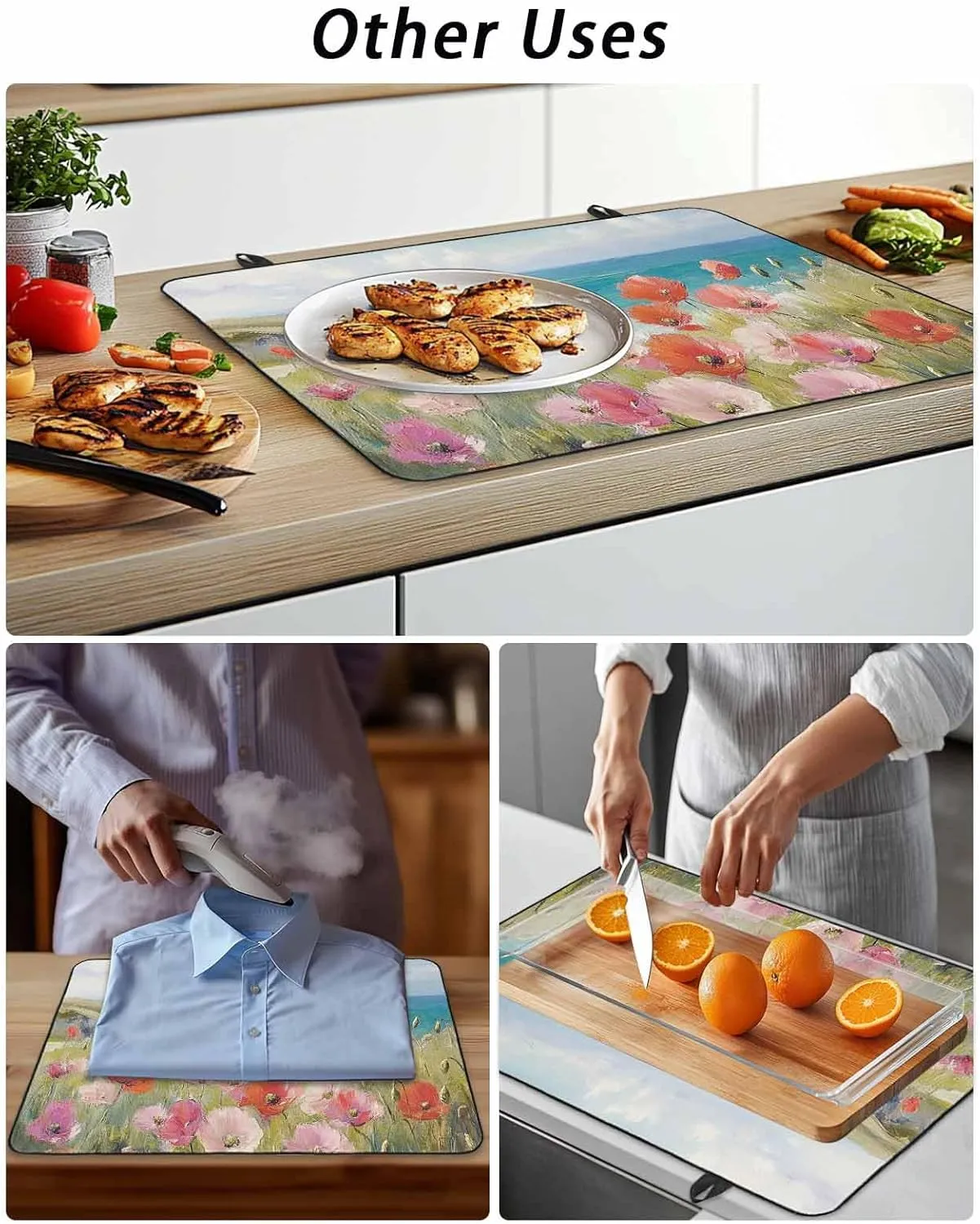 Stove Cover for Electric Cooktops 28.5"x20.5" Non-Slip Foldable Protector Retro Pastoral Concubine Plants Oil Painting Scratchproof Rubber Mat for All Electric Stove Models