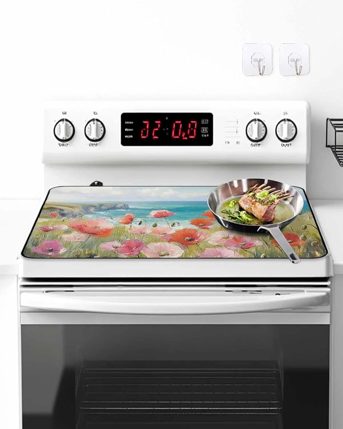 Stove Cover for Electric Cooktops 28.5"x20.5" Non-Slip Foldable Protector Retro Pastoral Concubine Plants Oil Painting Scratchproof Rubber Mat for All Electric Stove Models