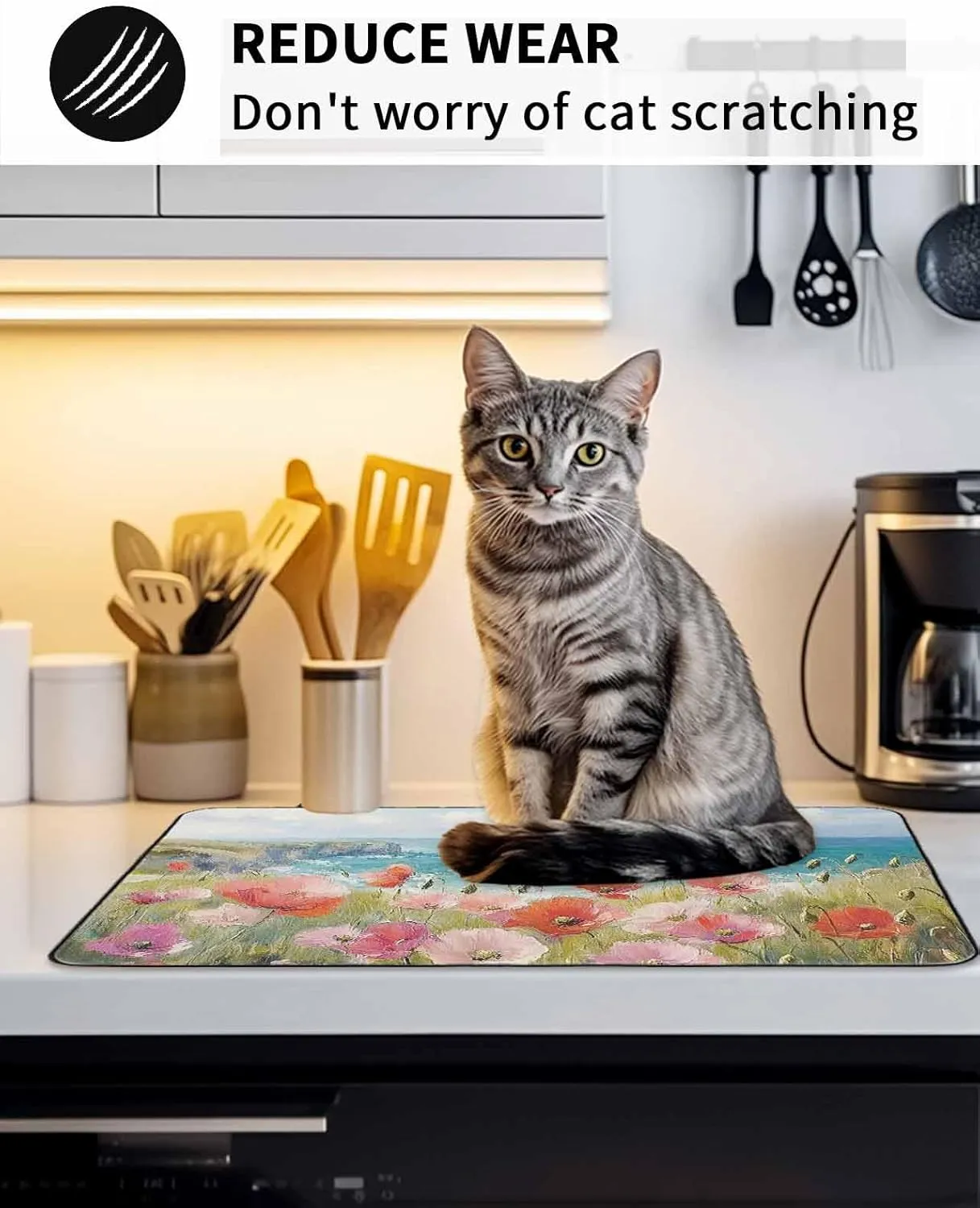 Stove Cover for Electric Cooktops 28.5"x20.5" Non-Slip Foldable Protector Retro Pastoral Concubine Plants Oil Painting Scratchproof Rubber Mat for All Electric Stove Models