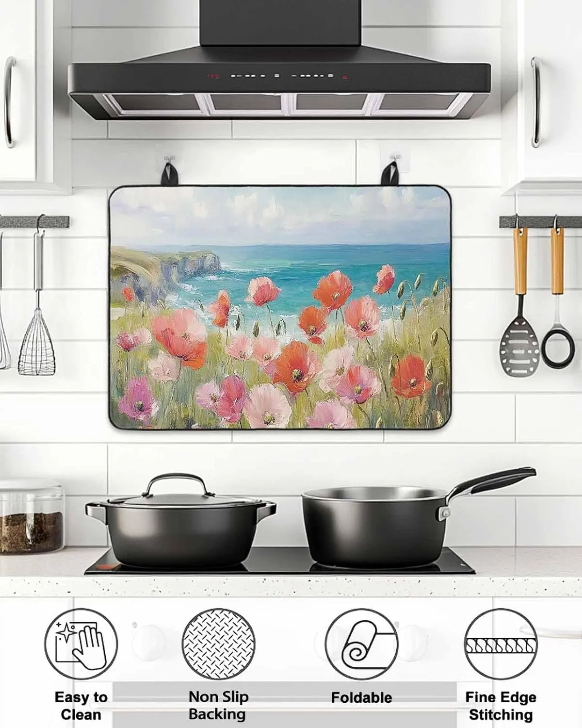 Stove Cover for Electric Cooktops 28.5"x20.5" Non-Slip Foldable Protector Retro Pastoral Concubine Plants Oil Painting Scratchproof Rubber Mat for All Electric Stove Models