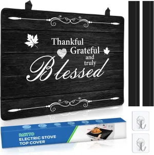 Stove Top Cover for Electric Stove (28.5”x 20.5”), Heat Resistant Glass Cooktop Cover, Multipurpose Stove/Counter/Washer Top Protector, Dishwasher Safe Natural Rubber (Thankful)