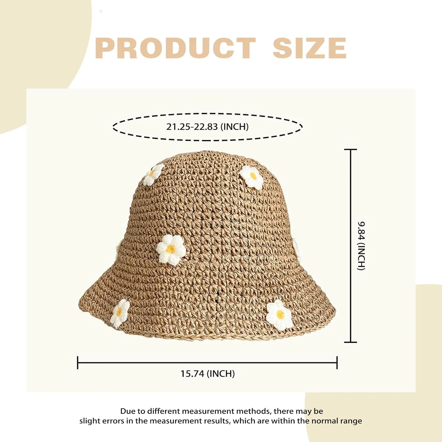 Straw Bucket Hat for Women Foldable Sun Hat Wide Brim Flower Beach Hat Floppy Bucket Hat