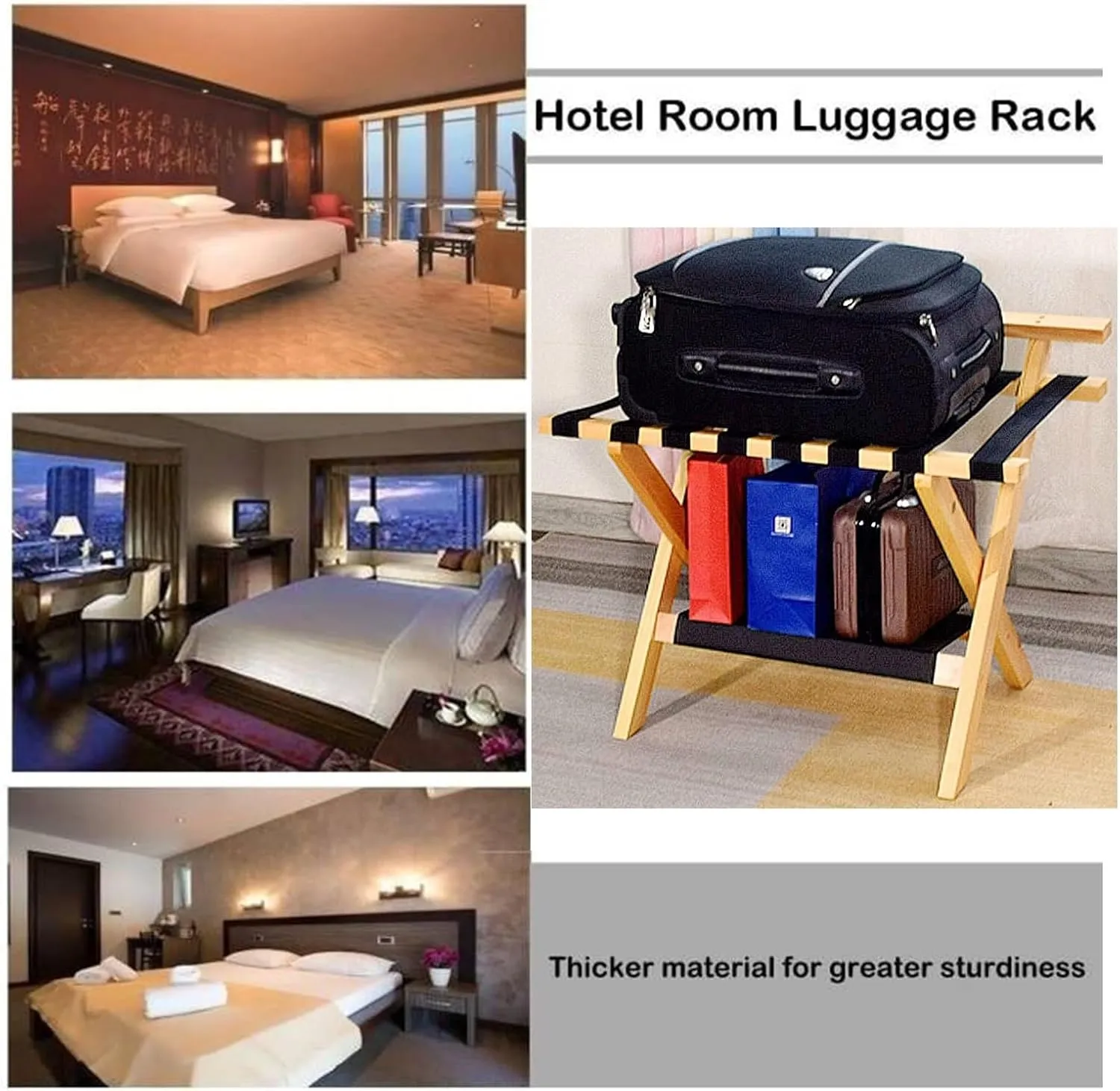 Suitcase Stand for Guest Room - Luggage Rack, Solid Wood Travel Bag Organizer, Hotel/Bedroom/Guest Room, Double Layer Luggage Rack with Backrest, Home Hotel Foldable Suitcase Rack (Color : Red, S