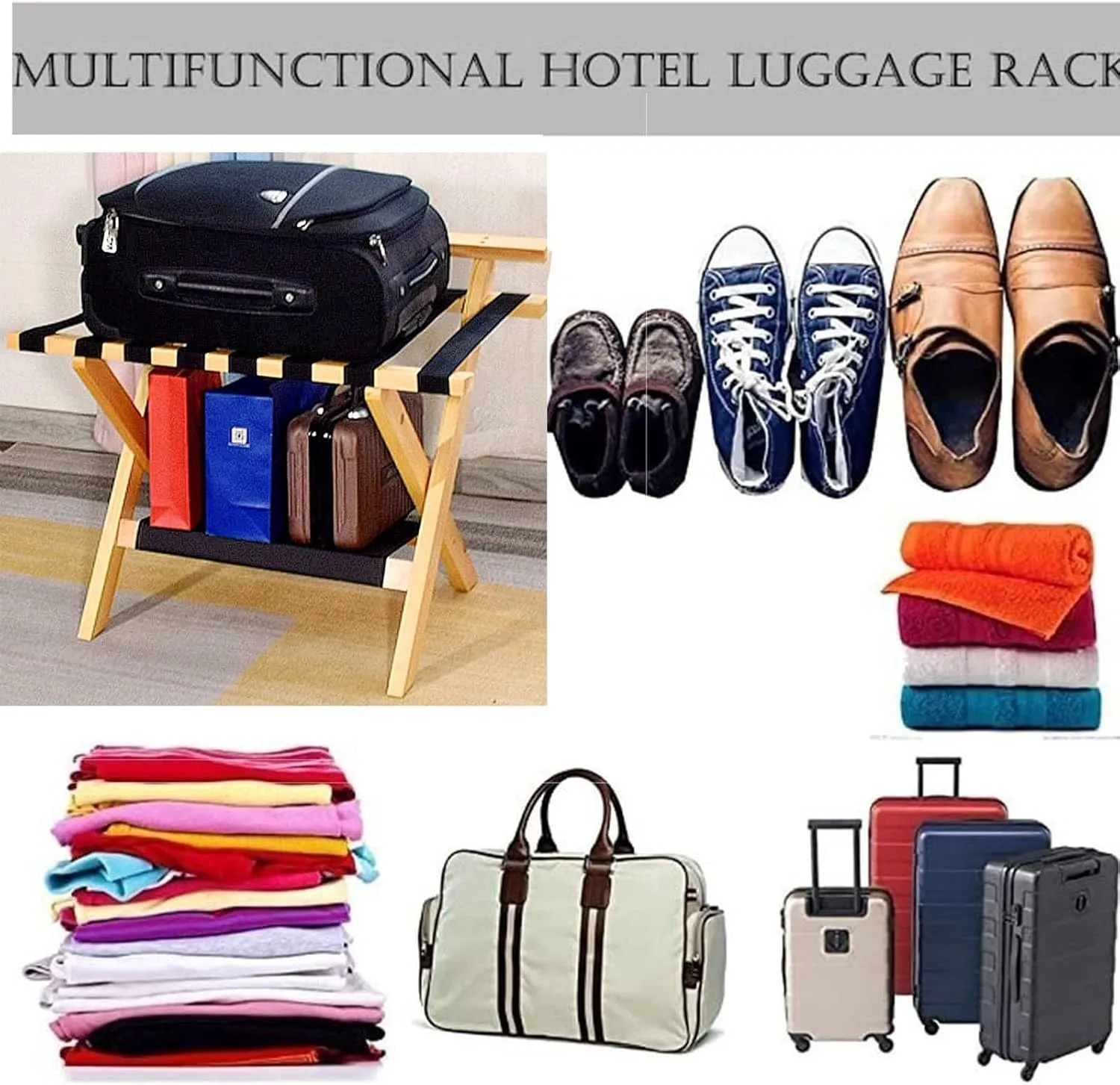 Suitcase Stand for Guest Room - Luggage Rack, Solid Wood Travel Bag Organizer, Hotel/Bedroom/Guest Room, Double Layer Luggage Rack with Backrest, Home Hotel Foldable Suitcase Rack (Color : Red, S