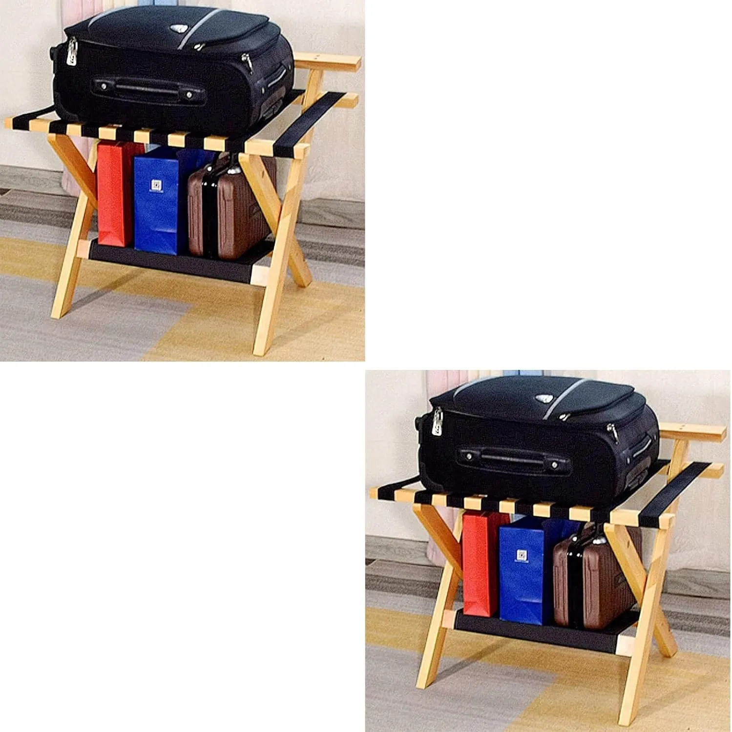 Suitcase Stand for Guest Room - Luggage Rack, Solid Wood Travel Bag Organizer, Hotel/Bedroom/Guest Room, Double Layer Luggage Rack with Backrest, Home Hotel Foldable Suitcase Rack (Color : Red, S
