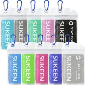 Sukeen 10 Pack Cooling Towels (40"x12"), Neck and Face, Microfiber Cool Towel, Soft Breathable Chilly Towel for Yoga, Golf, Gym, Camping, Running, Workout & More Activities