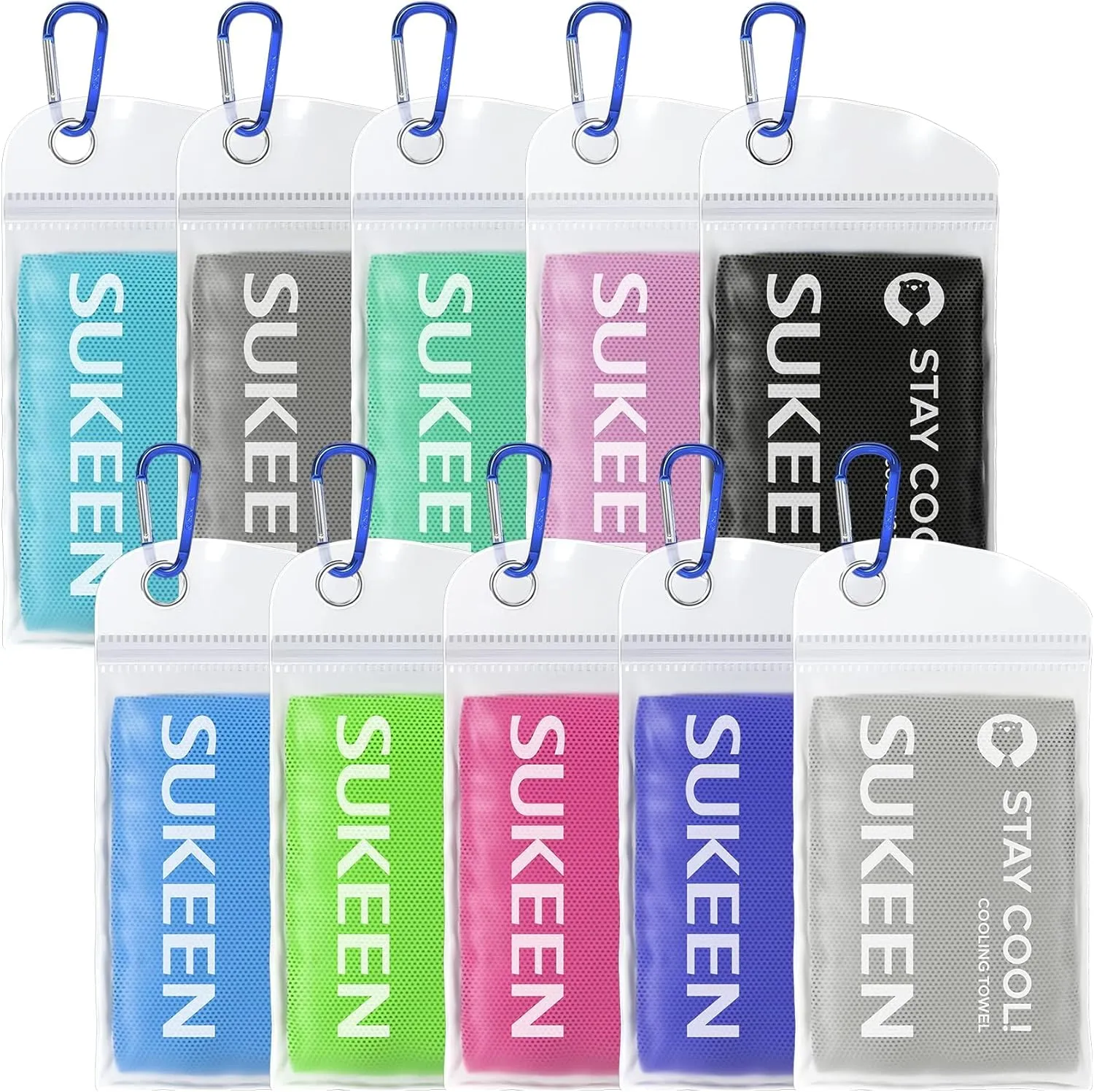 Sukeen 10 Pack Cooling Towels (40"x12"), Neck and Face, Microfiber Cool Towel, Soft Breathable Chilly Towel for Yoga, Golf, Gym, Camping, Running, Workout & More Activities