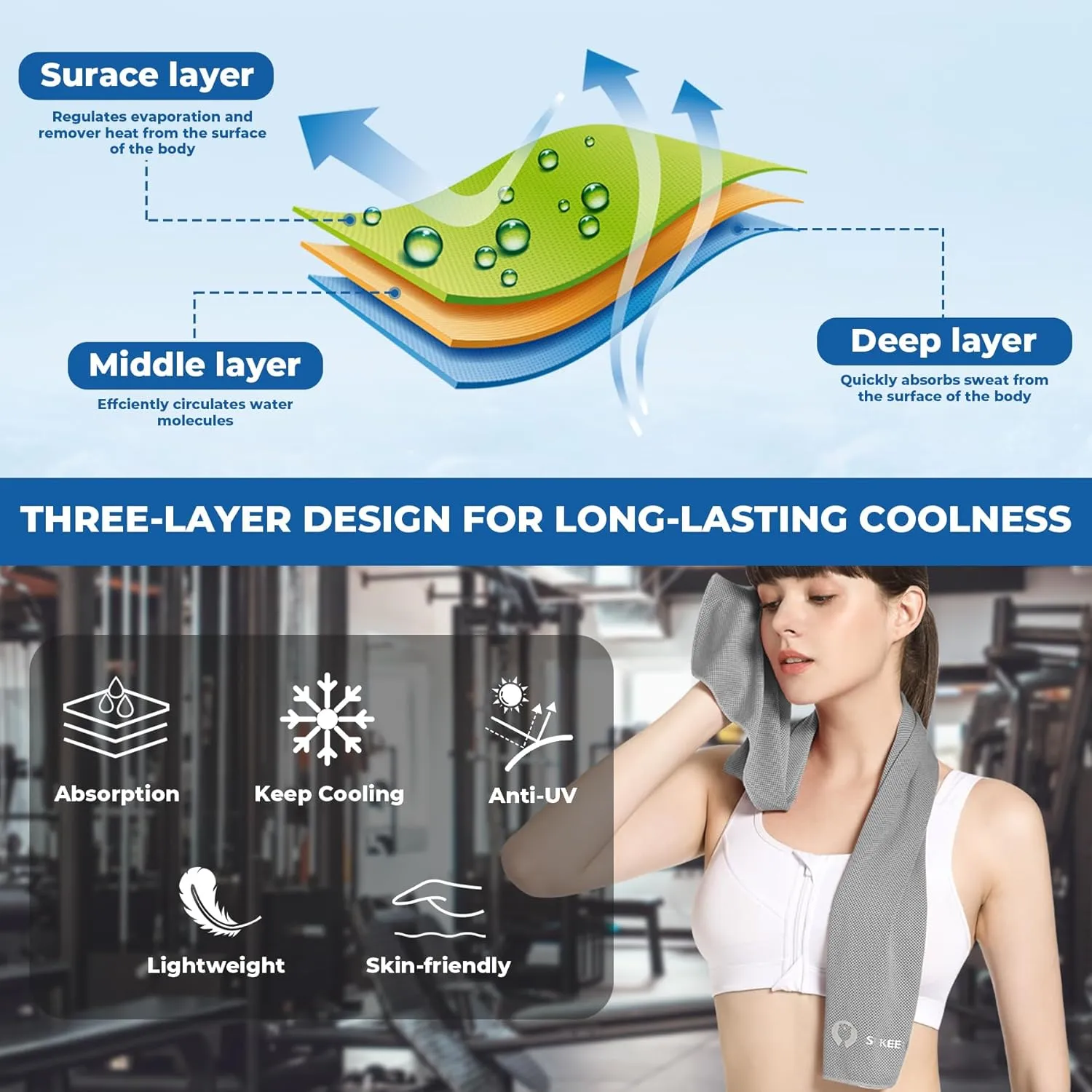 Sukeen 10 Pack Cooling Towels (40"x12"), Neck and Face, Microfiber Cool Towel, Soft Breathable Chilly Towel for Yoga, Golf, Gym, Camping, Running, Workout & More Activities