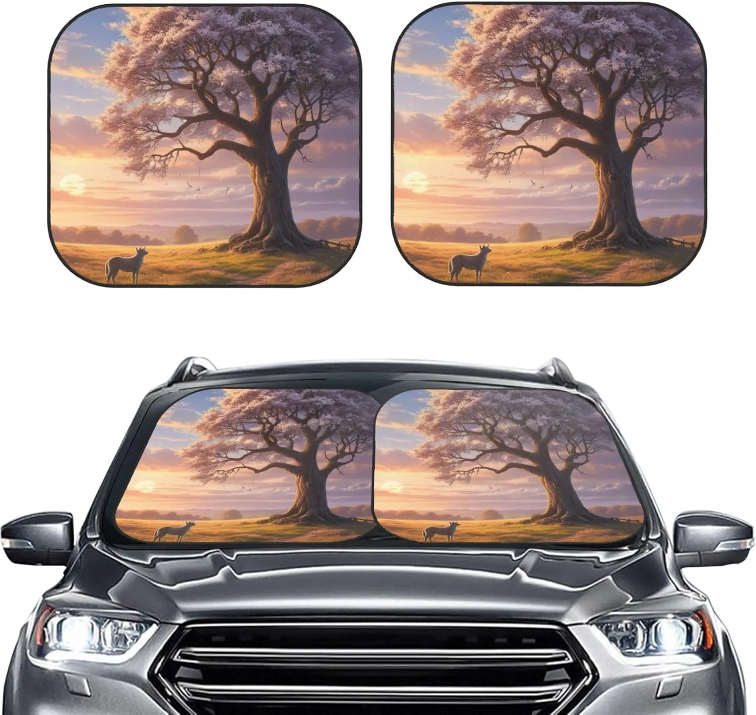 Summer Whispered Wonders Car Sun Shade Windshield,2 Piece Foldable Car Automotive Windshield Sunshades Universal