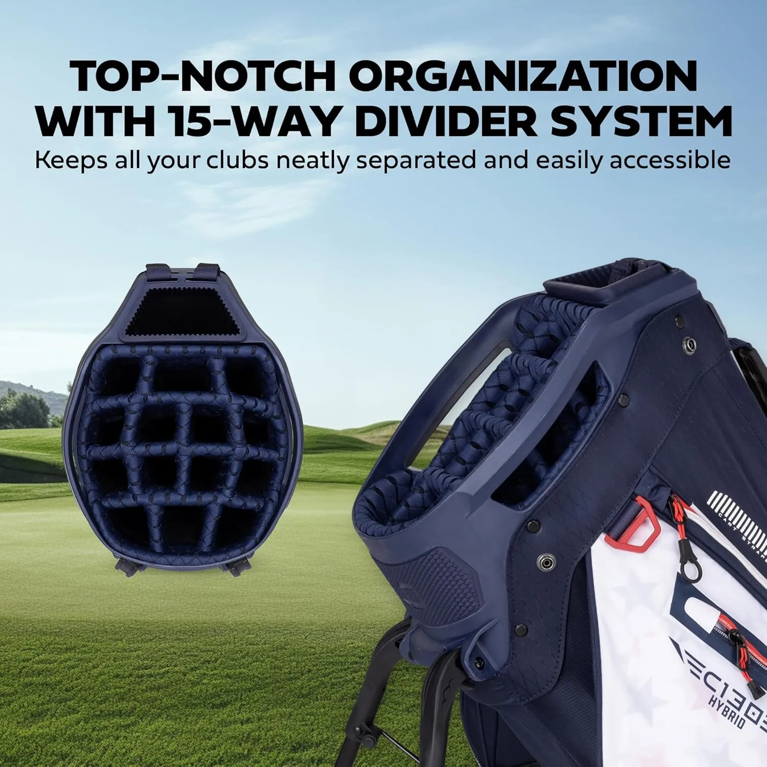 Sun Mountain 2025 C-130 Hybrid Golf Bag with 15 Full-Length Dividers and 9 Pockets for Ultimate Convenience - Lightweight Mens Golf Bag with a Cart-Friendly Base for Golf Carts