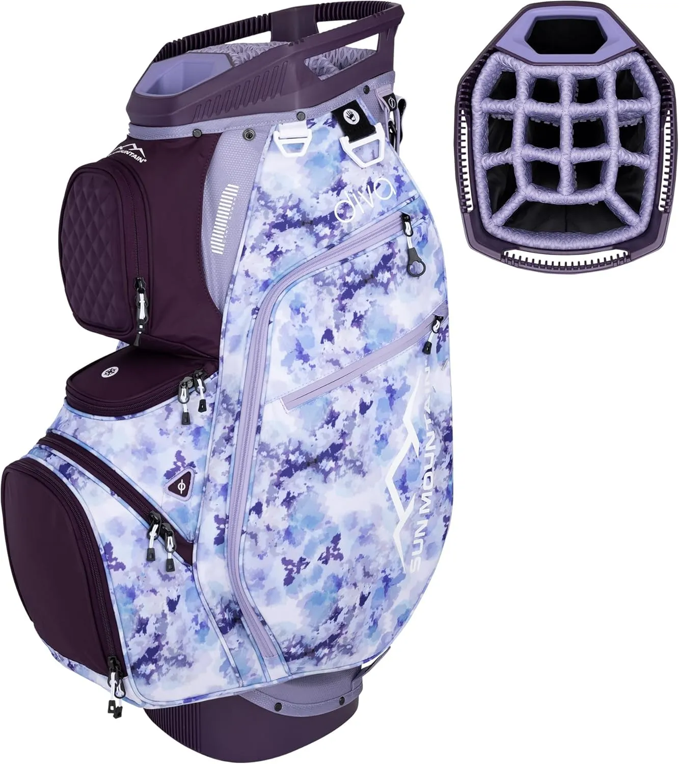Sun Mountain 2025 Diva 14 Way Divider Golf Bag with 8 Spacious Pockets - Stylish Women's Lightweight Golf Cart Bag with Comfortable Carry Strap for a Seamless Golf Experience