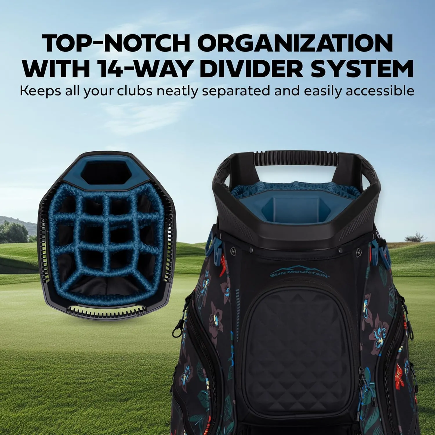 Sun Mountain 2025 Diva 14 Way Divider Golf Bag with 8 Spacious Pockets - Stylish Women's Lightweight Golf Cart Bag with Comfortable Carry Strap for a Seamless Golf Experience