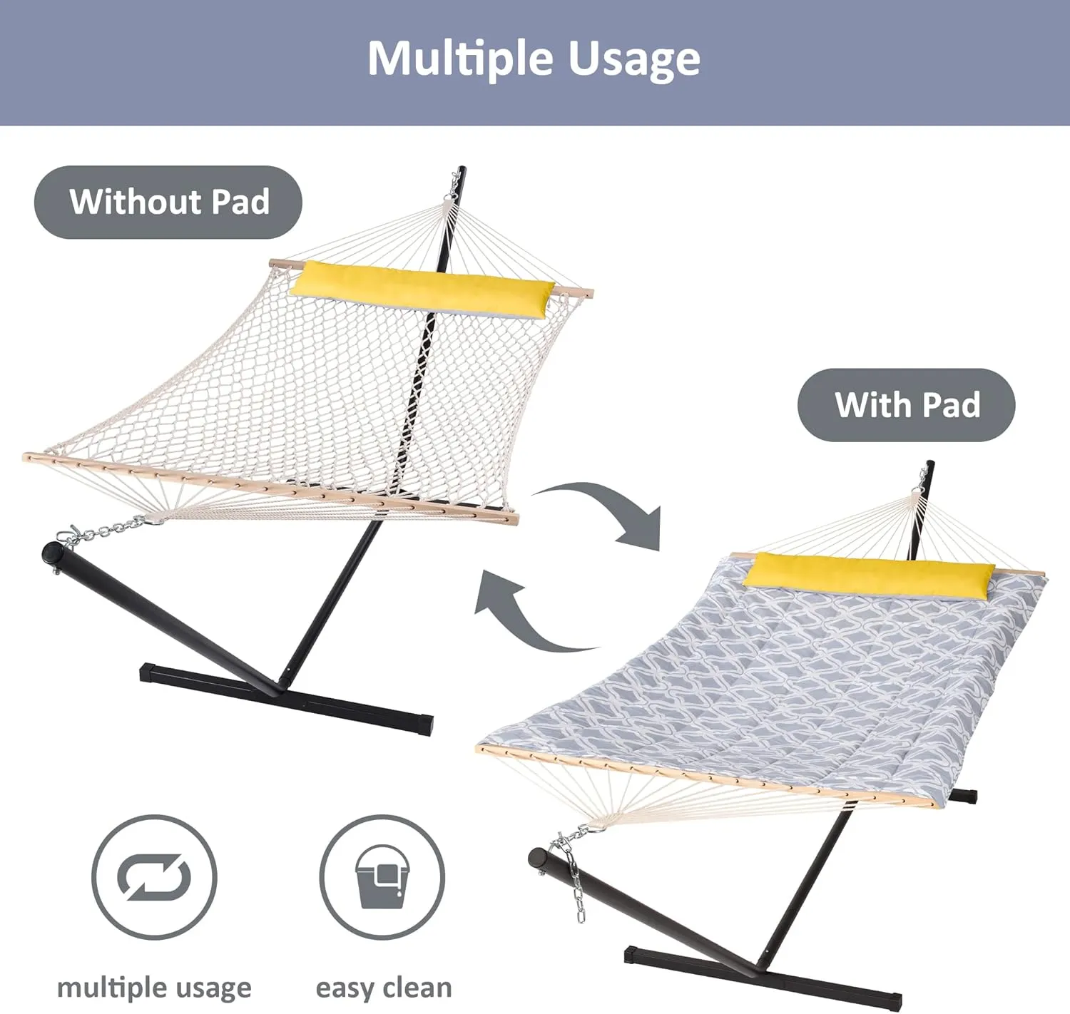 SUNCREAT Outdoor Hammock with Stand, Portable Hammocks for Outside with Stand, Gray Drops