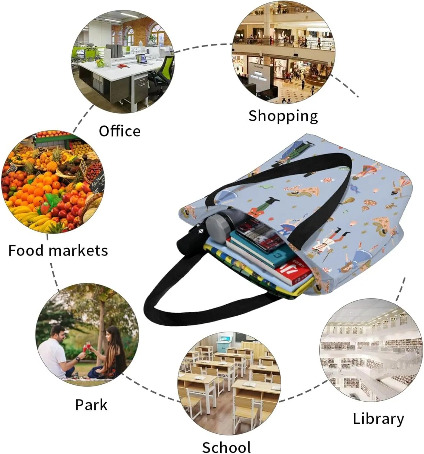 Sunflower American Flag Tote Bag For Women Lightweight Shoulder Bags Shopping Handbags With Zipper