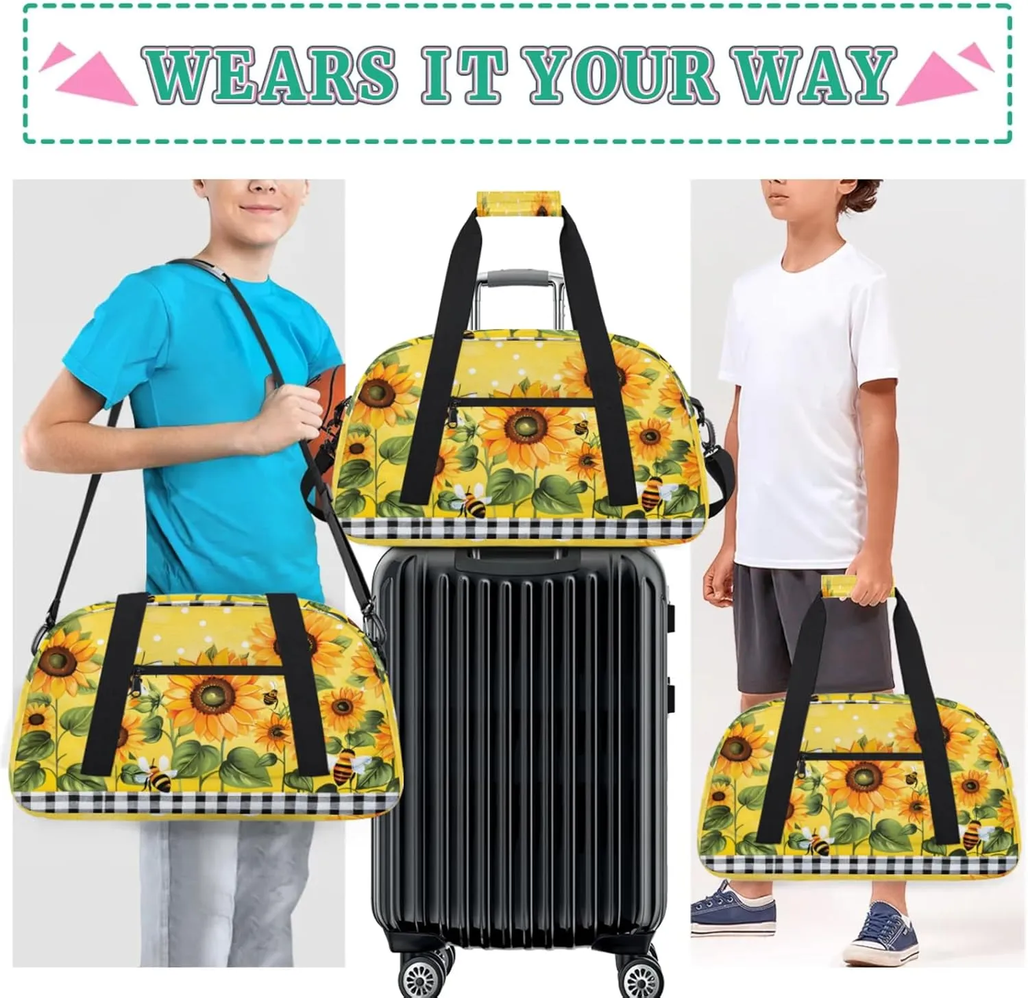 Sunflower Floral Gym Bag for Women Men, Sports Travel Duffel Bag Lightweight Workout Bag Carry On Overnight Weekender Bag
