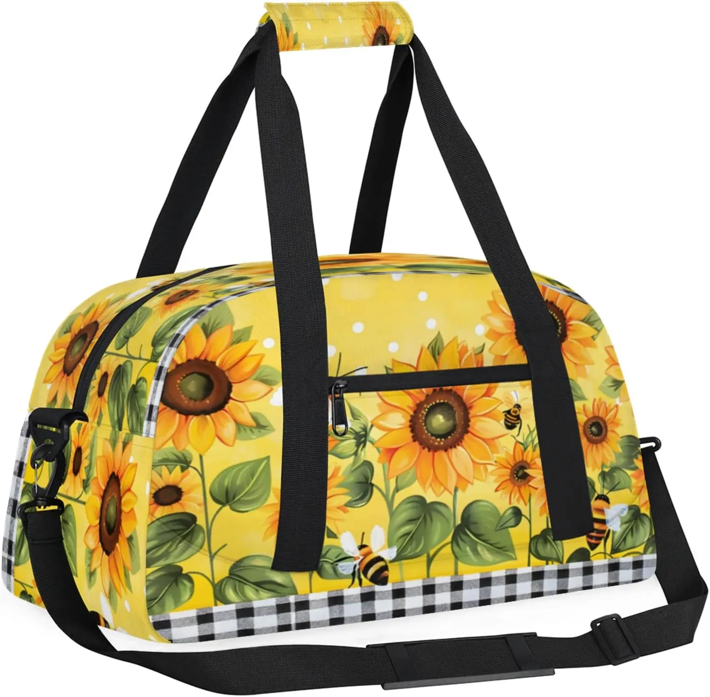 Sunflower Floral Gym Bag for Women Men, Sports Travel Duffel Bag Lightweight Workout Bag Carry On Overnight Weekender Bag