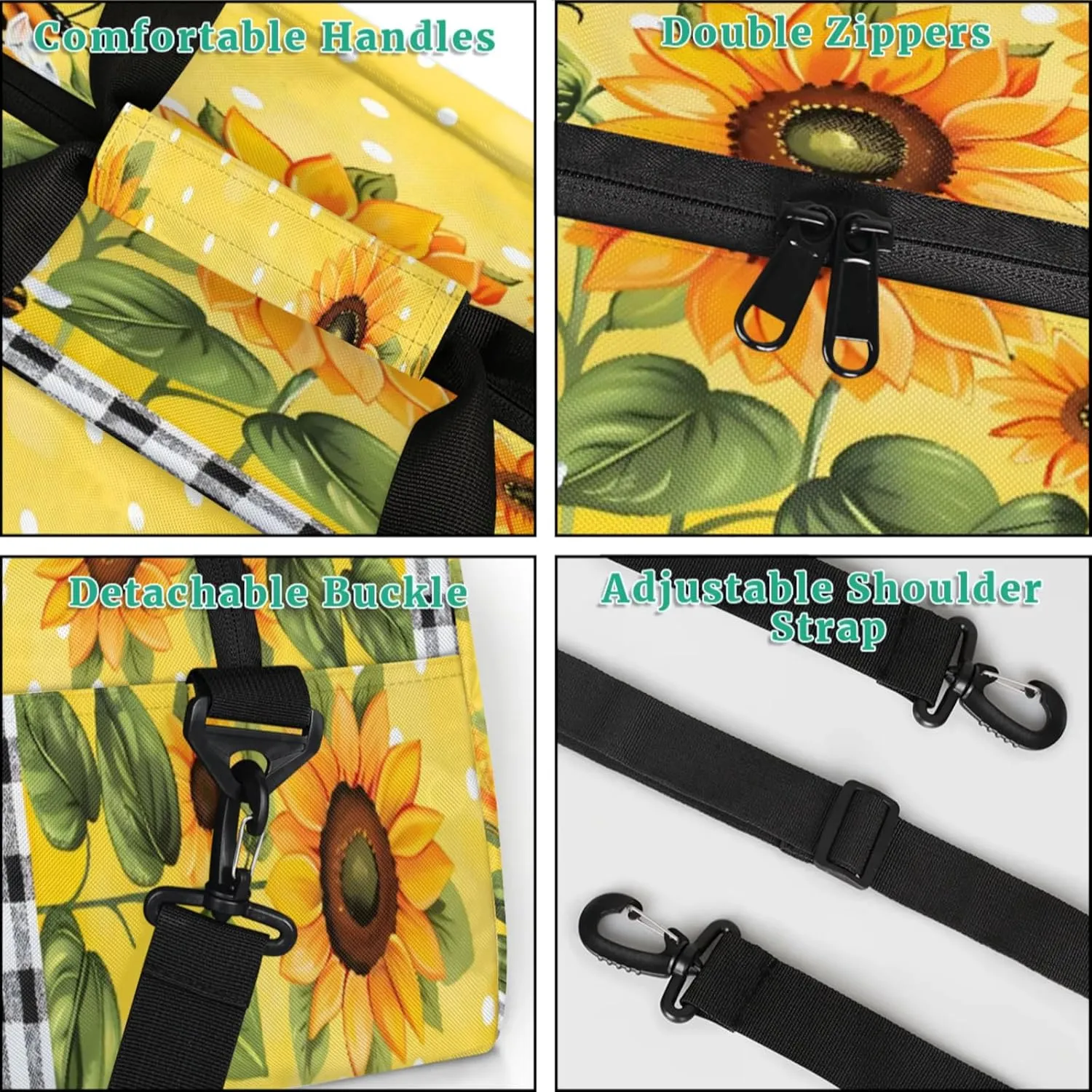 Sunflower Floral Gym Bag for Women Men, Sports Travel Duffel Bag Lightweight Workout Bag Carry On Overnight Weekender Bag