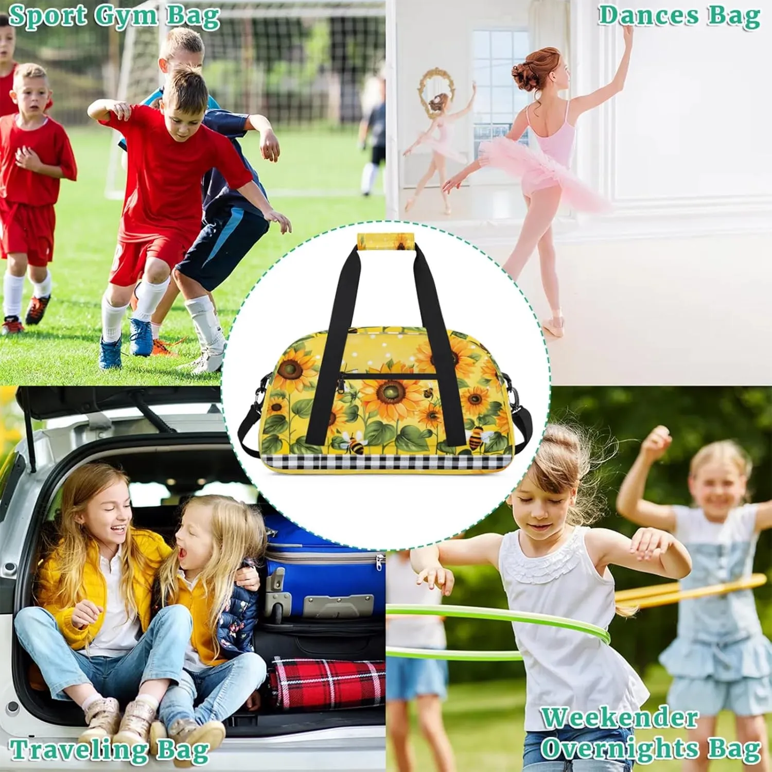 Sunflower Floral Gym Bag for Women Men, Sports Travel Duffel Bag Lightweight Workout Bag Carry On Overnight Weekender Bag