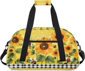 Sunflower Floral Gym Bag for Women Men, Sports Travel Duffel Bag Lightweight Workout Bag Carry On Overnight Weekender Bag