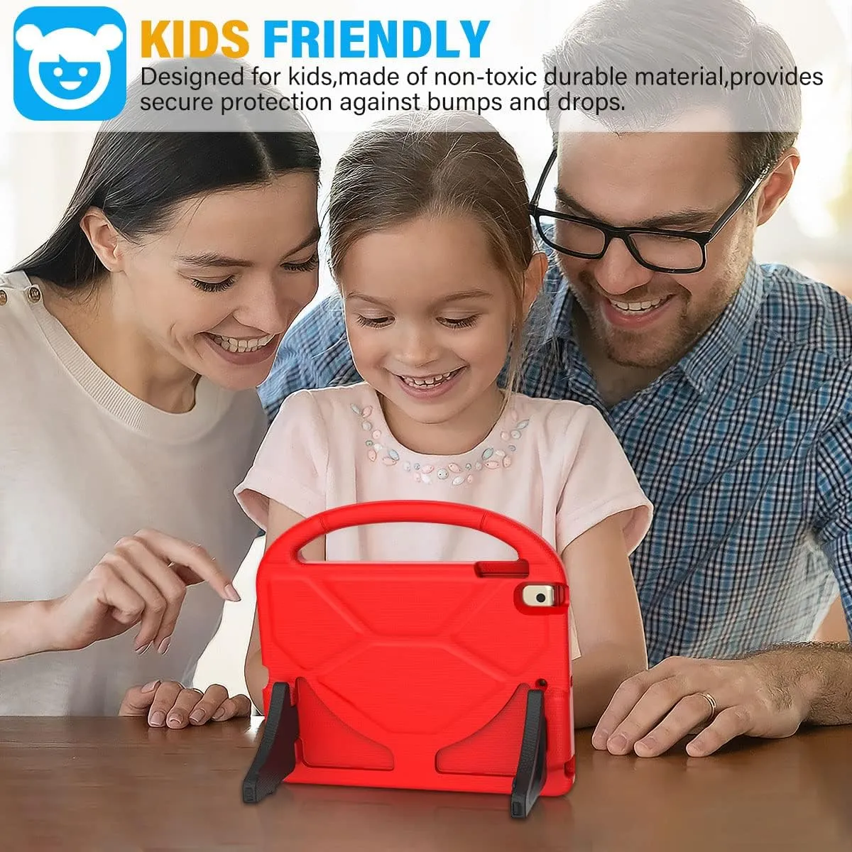 SUPLIK Kids Case for iPad 5th/6th Generation(9.7 inch, 2017/2018), iPad Air 2/1 & Pro 9.7 Case with Screen Protector, Durable Protective Cover with Handle Stand for Apple iPad 5/6 Gen, Red