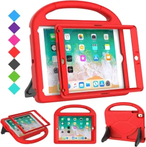 SUPLIK Kids Case for iPad 5th/6th Generation(9.7 inch, 2017/2018), iPad Air 2/1 & Pro 9.7 Case with Screen Protector, Durable Protective Cover with Handle Stand for Apple iPad 5/6 Gen, Red