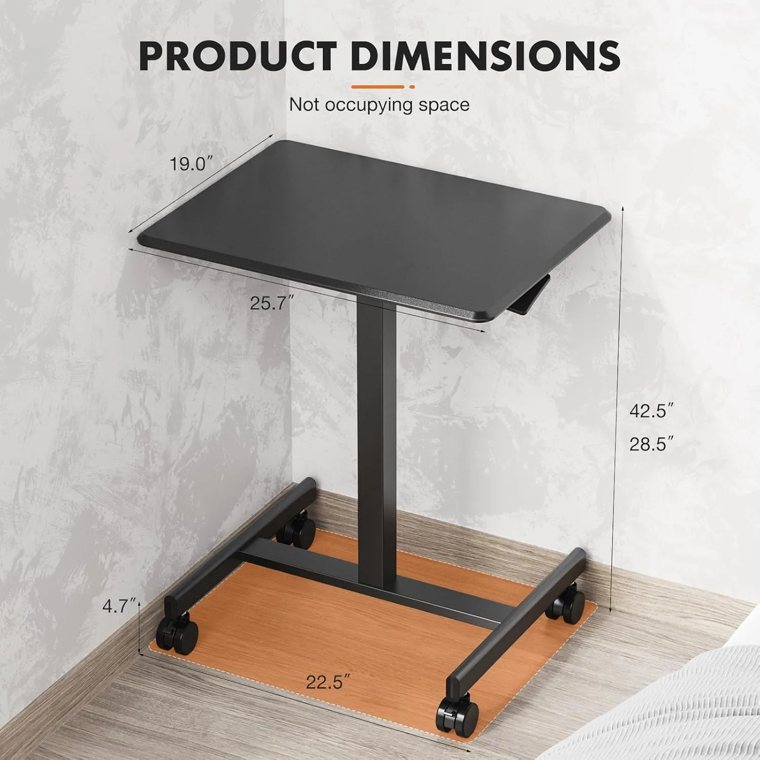 Sweetcrispy Mobile Small Standing Desk - Sit Stand Portable Rolling Laptop Desk with Lockable Wheels, Adjustable Height Computer Workstations, Modern Black