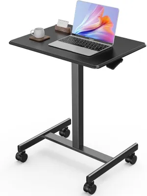 Sweetcrispy Mobile Small Standing Desk - Sit Stand Portable Rolling Laptop Desk with Lockable Wheels, Adjustable Height Computer Workstations, Modern Black