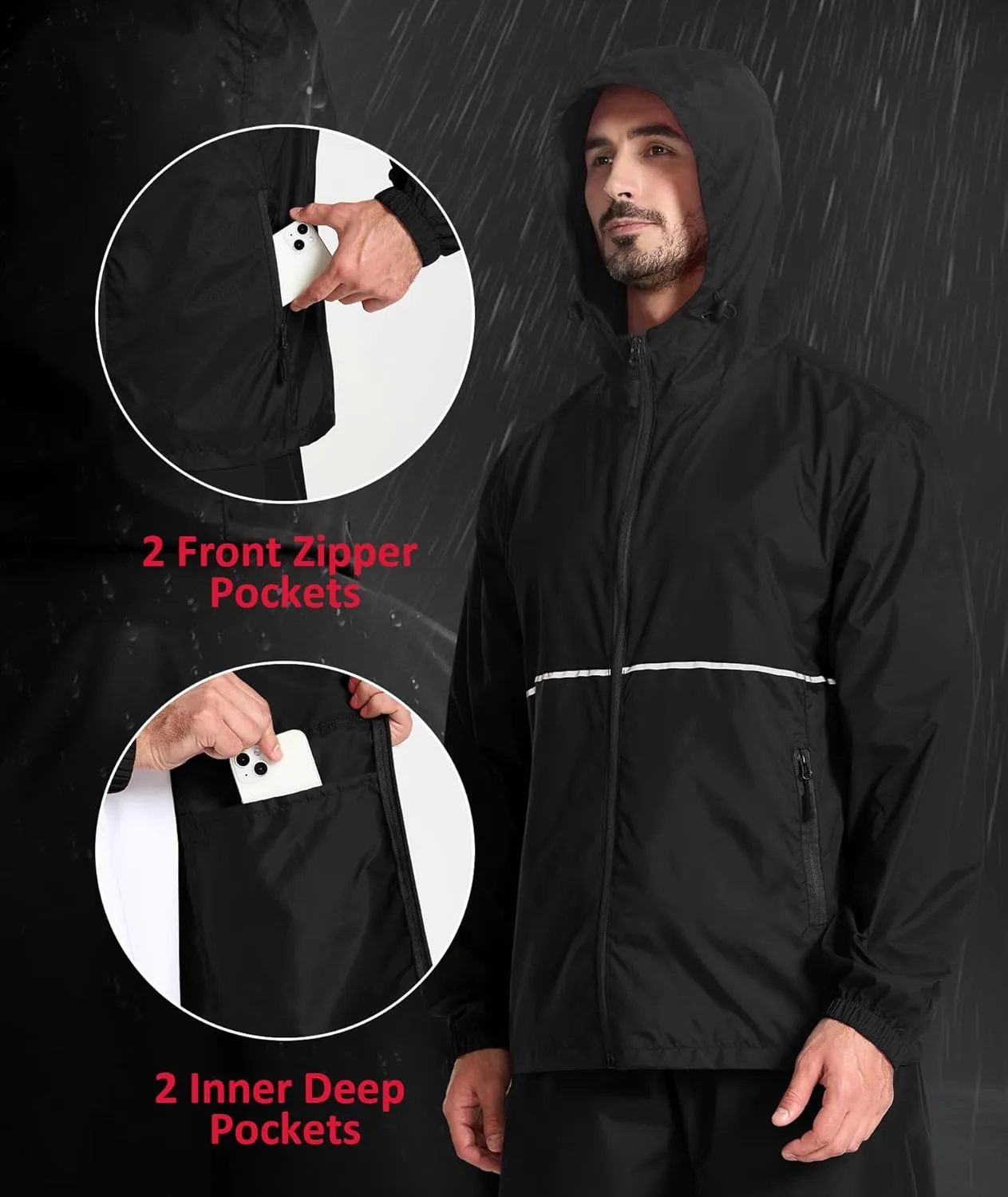 SWISSWELL Men's Rain Jacket Windbreaker Packable,Lightweight Golf Rain Coat Inner Pocket for Camping Hiking Cycling