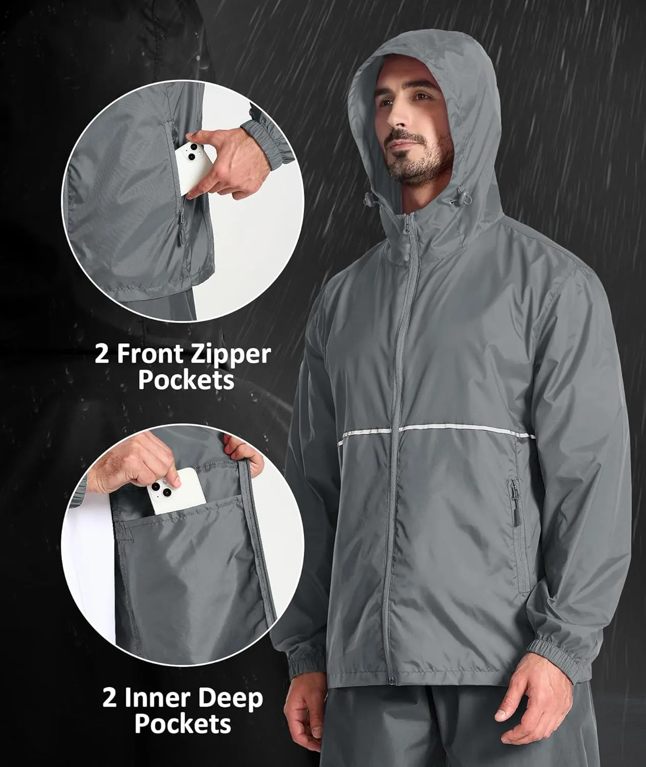 SWISSWELL Men's Rain Jacket Windbreaker Packable,Lightweight Golf Rain Coat Inner Pocket for Camping Hiking Cycling