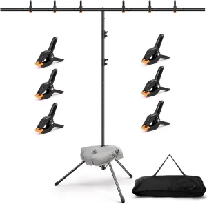 T-Shape Backdrop Stand Kit - 8 x 5.3ft Adjustable Photo Backdrop Stand - Portable Sturdy Back Drop Stand for Photoshoots, Parties, Wedding and Decoration with 6 Spring Clamps, Sandbag, Carry Bag