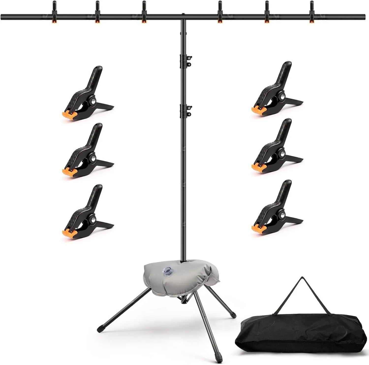 T-Shape Backdrop Stand Kit - 8 x 5.3ft Adjustable Photo Backdrop Stand - Portable Sturdy Back Drop Stand for Photoshoots, Parties, Wedding and Decoration with 6 Spring Clamps, Sandbag, Carry Bag