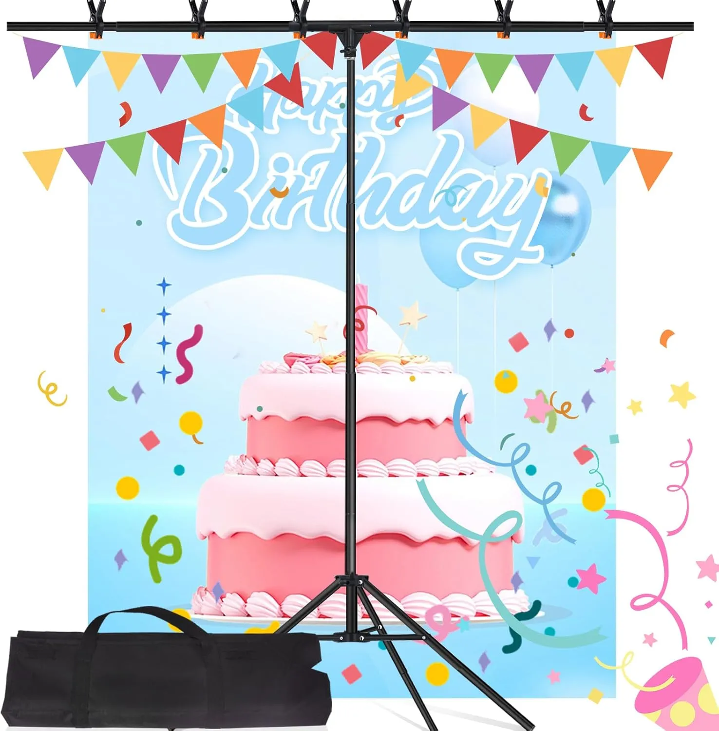 T-Shaped Photo Backdrop, Portable T-Shape, 8.5x5 FT, Adjustable, 6 Clamps, Carrying Bag for Wedding Photo Parties