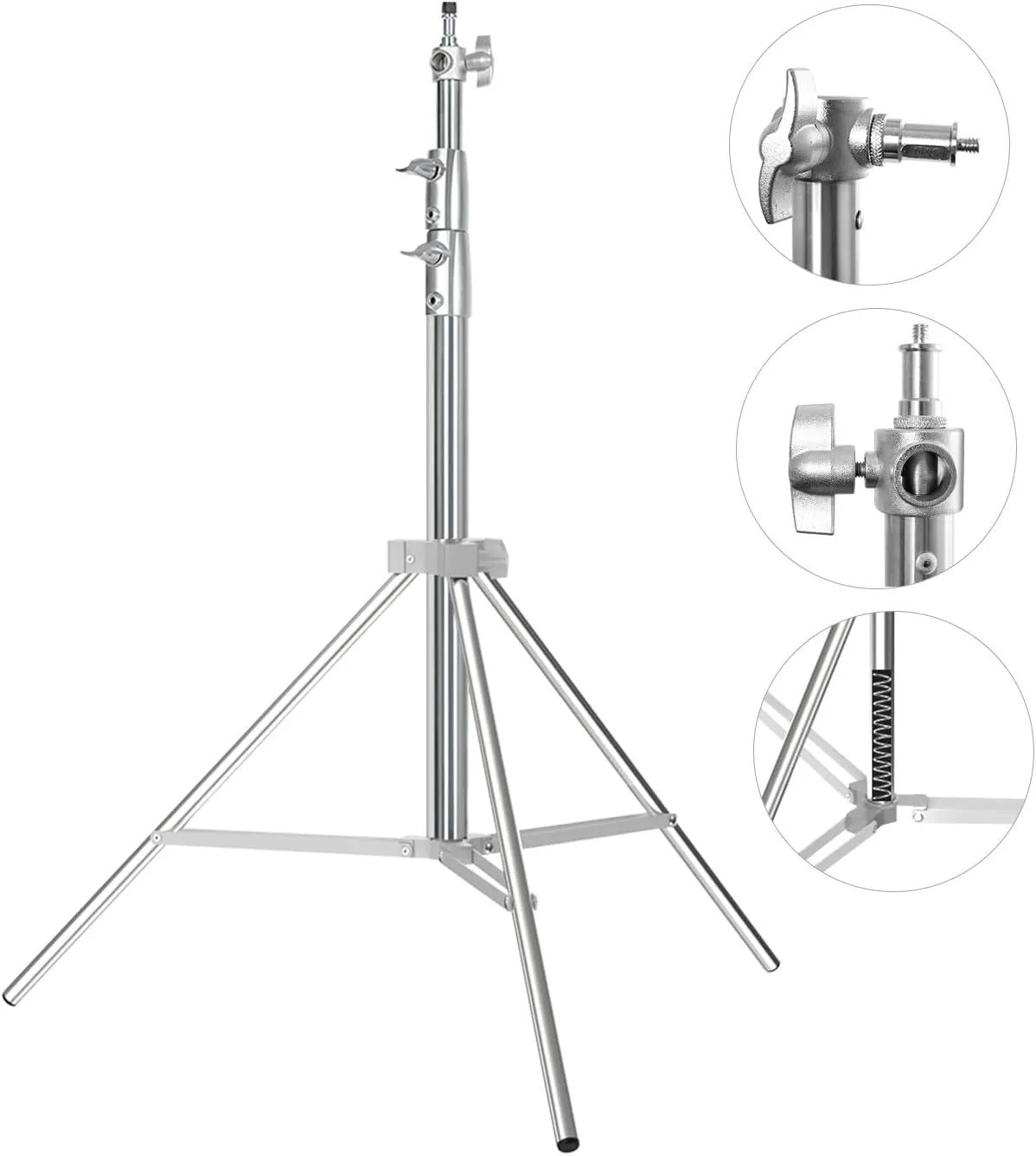 Takerers Heavy Duty Light Stand Photography: Stainless Steel 7.2ft/86.6inch Adjustable Tripod stands with Spring Cushioned, 1/4" to 3/8" Universal Screw, Carry Bag for Softbox, Strobe(Max Load: 22lb)