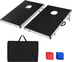 Tangkula Cornhole Set Outdoor, Foldable Aluminum Cornhole Boards with 8 Corn Hole Bean Bags for Teens and Adults, Carrying Bag, Portable Yard Lawn Game, 3FTx2FT Cornhole Bean Bag Toss Game Set