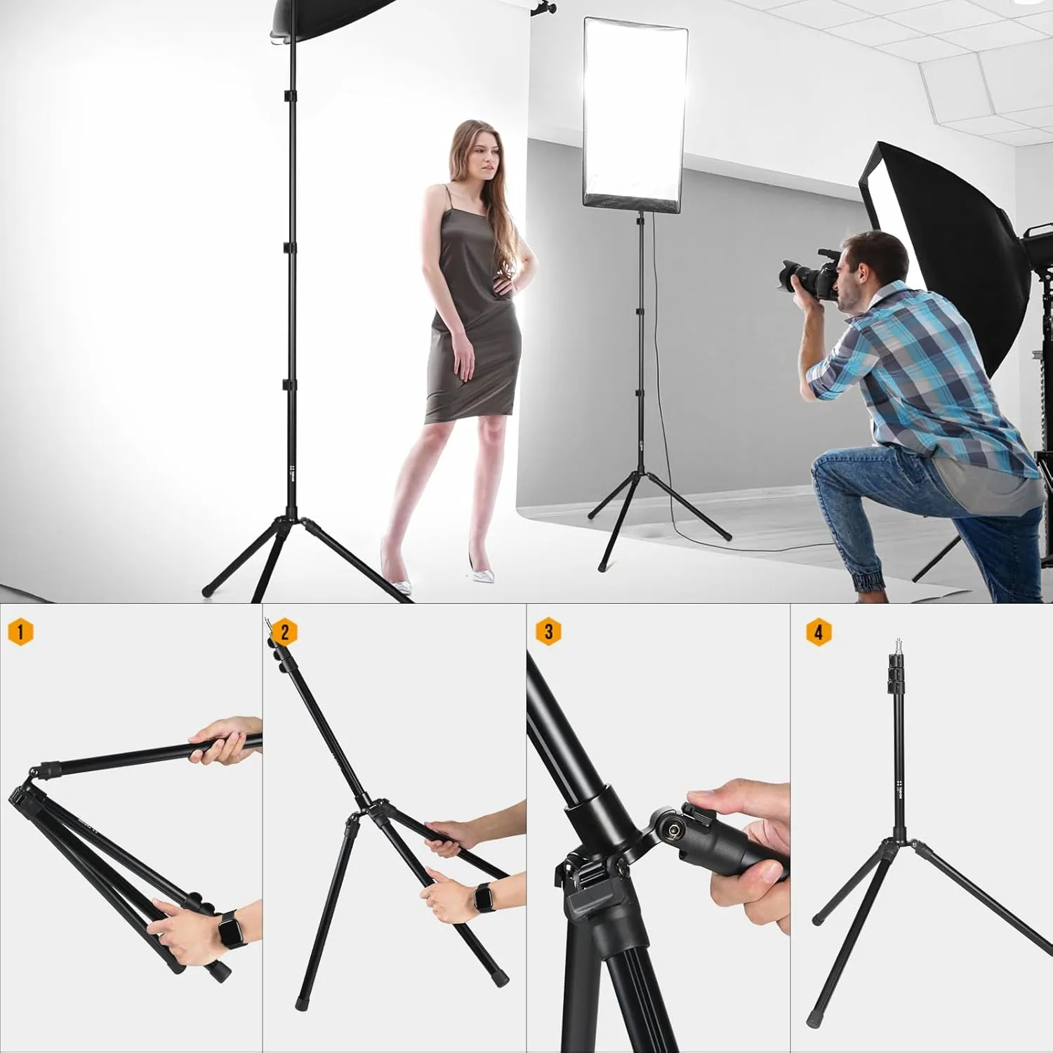 TARION Reverse Folding Light Stand - 6.6ft Studio Lighting Stand Aluminum Photographic Tripod Stand Foldable Lightweight with Carry Bag for Flash Reflector Umbrella Softbox Ring Light Backdrop FLS-20T