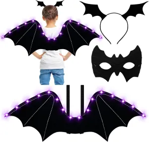 Tarpop 3 Pcs Halloween Bat Costume Set Including LED Wings Lights Hair Clip Bat Eye Mask for Kids
