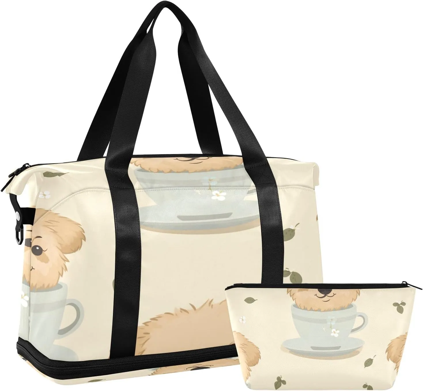 Tea Cup Dog Travel Duffel Bag Waterproof Gym Sport Tote Bag Carry On Weekender Bag with Compartment