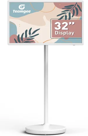 Teamgee 32-Inch Portable Smart Screen on Wheels, Wireless Touch Monitor with 8-Hour Battery, Android 13, Full-Motion Mount for Streaming, Work, and Multi-Purpose Use